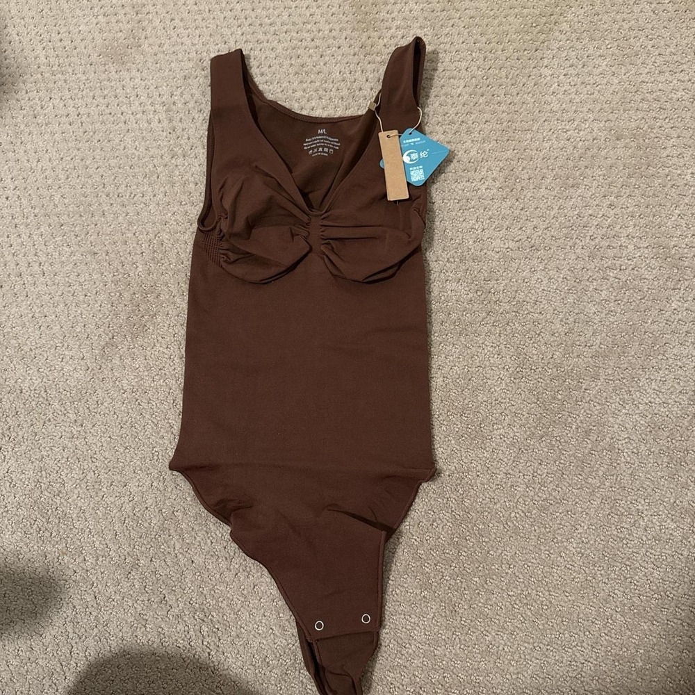 Brown one piece Shapewear Bodysuit with ruched detail